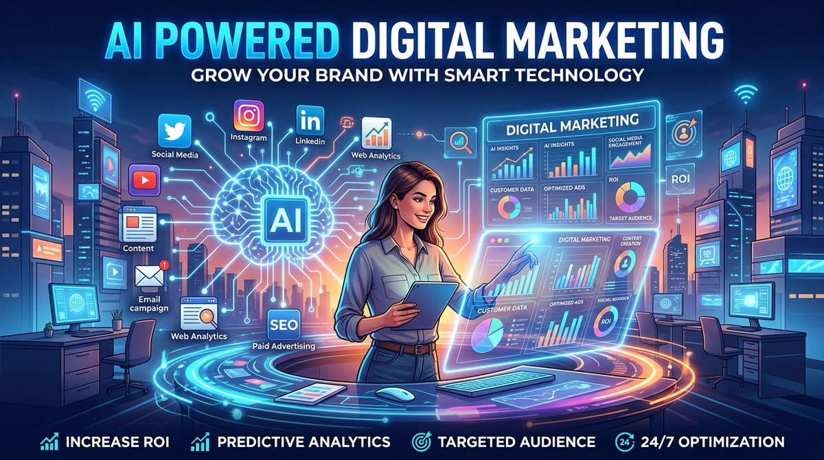freelancerindra's tweet photo. Supercharge your brand’s reach with AI-powered digital marketing! From precision audience targeting to smart analytics, scale your business faster with data-driven strategies. 
#DigitalMarketing #AIinMarketing #MarketingStrategy #GrowthHacking #AITechnology #DigitalStrategy https://t.co/ZFuN5xEzPt
