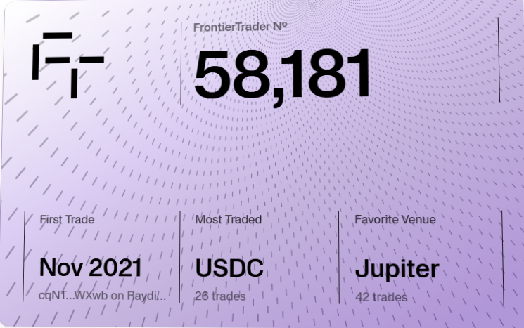 AlphaFeeed's tweet photo. Frontier Trader #58181 checking in. For all the on-chain degens out there, it's a solid little badge to show where you stand.

Simple two-step claim:
1️⃣ Drop your SOL address
2️⃣ Enter your email

Claim here: https://t.co/t7Pga3QJf5  🔗👇

What's your rank? Drop it below! 🫡✨ https://t.co/vyW3a3Uz0t
