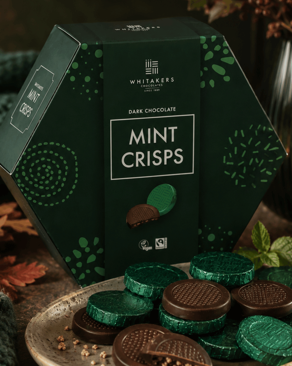 WhitakersChocs's tweet photo. As the evenings draw in, it's the little rituals that matter most. A warm drink, a cosy blanket and our Dark Mint Crisps... #WhitakersChocolates #AutumnVibes #DarkChocolate #MintChocolate #BritishChocolate #MadeInYorkshire #ChocolateMoments #AutumnTreats https://t.co/CXvB7F0a90
