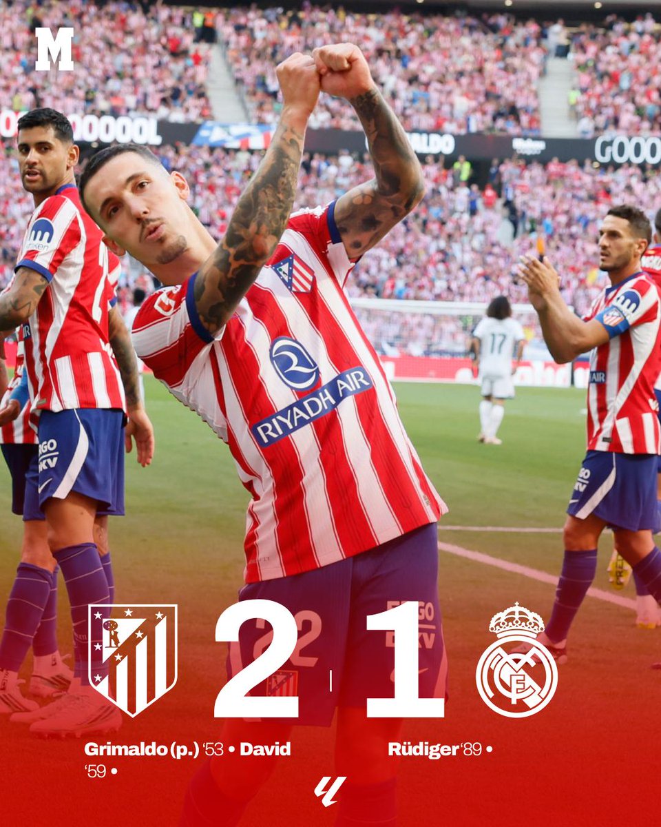 marca's tweet photo. 🏟️💥 ¡Se acabó! El Atlético de Madrid se lleva el derbi en el Metropolitano ante un #RealMadrid con diez #LaLiga https://t.co/VGSv1CDIAW