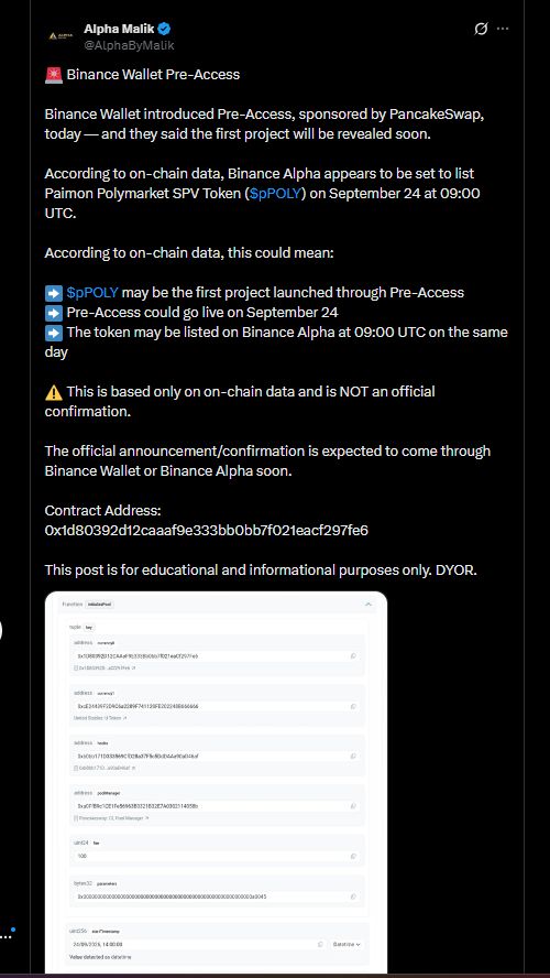 🚨 BINANCE WALLET PRE-ACCESS: IS $pPOLY THE FIRST PROJECT? Here's what's confirmed vs. speculation 🧵👇

1️⃣ WHAT'S CONFIRMED
@​BinanceWallet launched Pre-Acces
