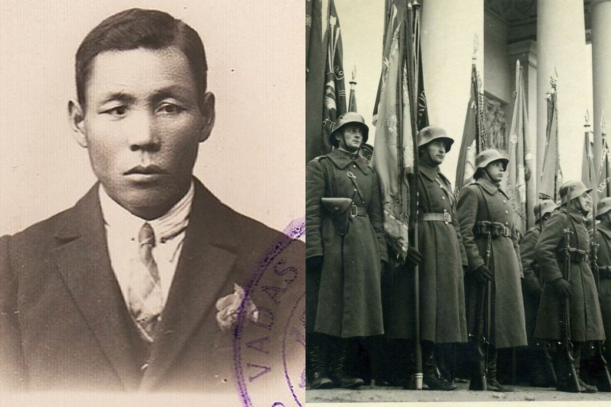 Arannatar's tweet photo. In 1920, Polish troops captured a Chinese man fighting in a Lithuanian uniform.
His name was Petras Činša. Born near Qingdao in 1896, he had ended up in Russia as a child and later volunteered to fight for newly independent Lithuania.
When the Poles demanded to know why a Chinese soldier was fighting for Lithuania, Činša convinced them that he was not alone: Lithuania supposedly had an entire Chinese corps.
Contemporary Lithuanian press claimed the story became serious enough for foreign military representatives to investigate. By the time they arrived to inspect their Chinese prisoner, Činša had escaped.
He was later wounded while fighting the Poles, captured again, and escaped a second time.
Činša eventually settled in Kaunas, where he worked as a trader. He died in 1930 and was buried there with military honours.