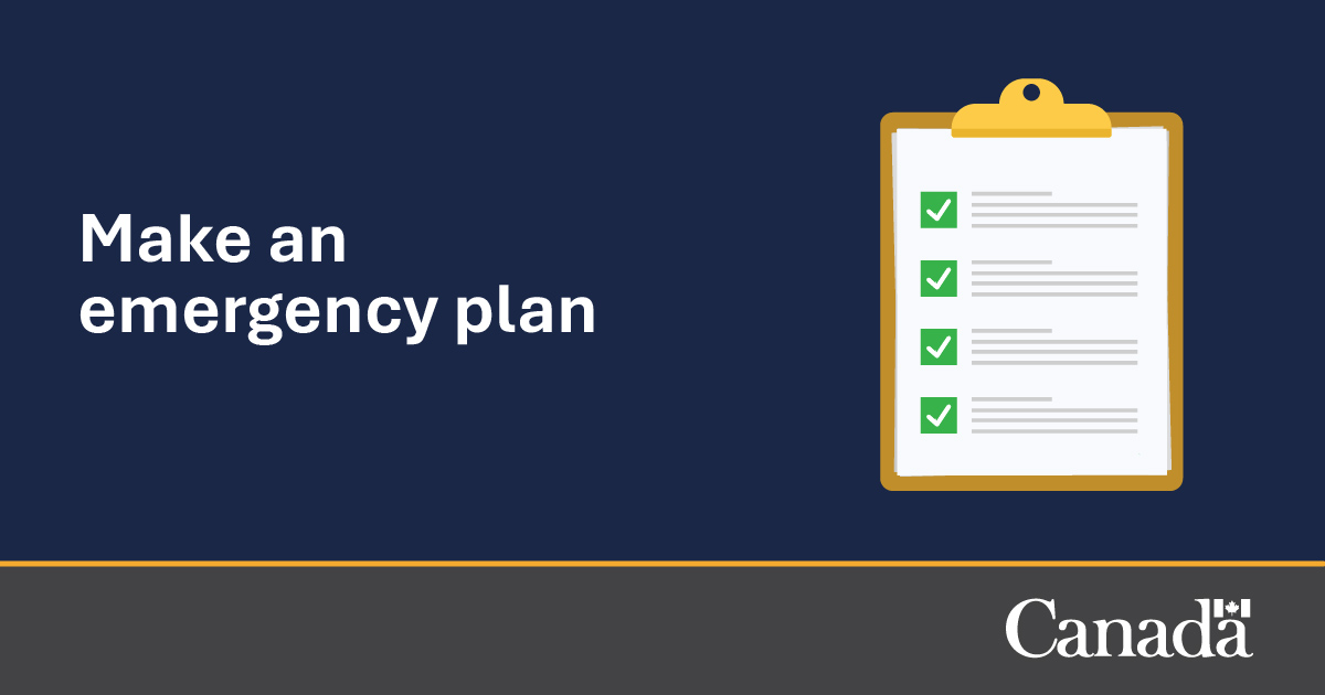An icon of a clipboard. Text: Make an emergency plan.