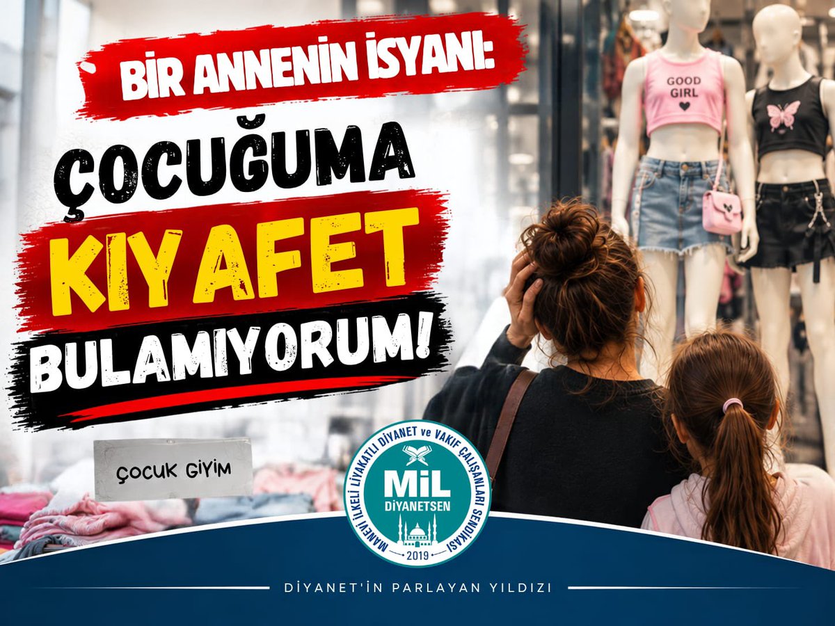 celaleddin_gul's tweet photo. 🔴 ANNE BABALAR FERYAT EDİYOR

Çocuğuna uygun kıyafet bulmak isteyen veliler, mağazalardan eli boş dönüyor. Sanki görünmez bir el, tüm ünlü markalara aynı emri vermiş gibi: Vücuda yapışan, daracık ve nefes aldırmayan kıyafetler; çocuk anatomisine tamamen aykırı taytlar; “crop” adı altında göğüs kafesinin hemen altında biten üstler; neredeyse iç çamaşırını gösterecek kısalıkta tasarlanmış mini etekler ve boxer tarzı şortlar...

Mağazalar, bu konudaki geri adım atmıyor. Çünkü arkalarında küresel bir tüketim endüstrisi ve çocuk bedenini metalaştıran devasa bir pazar var.

Bu toplumsal çürümeye karşı acilen harekete geçilmelidir. Ticaret Bakanlığı, tekstil üreticilerine ve mağazalara resmî bir genelge göndermeli, denetimleri sıkılaştırmalıdır.

Çocuk için “teşhircilik” bir özgürlük alanı olamaz.

Mil-Diyanet Sen
Genel Merkezi
#diyanet