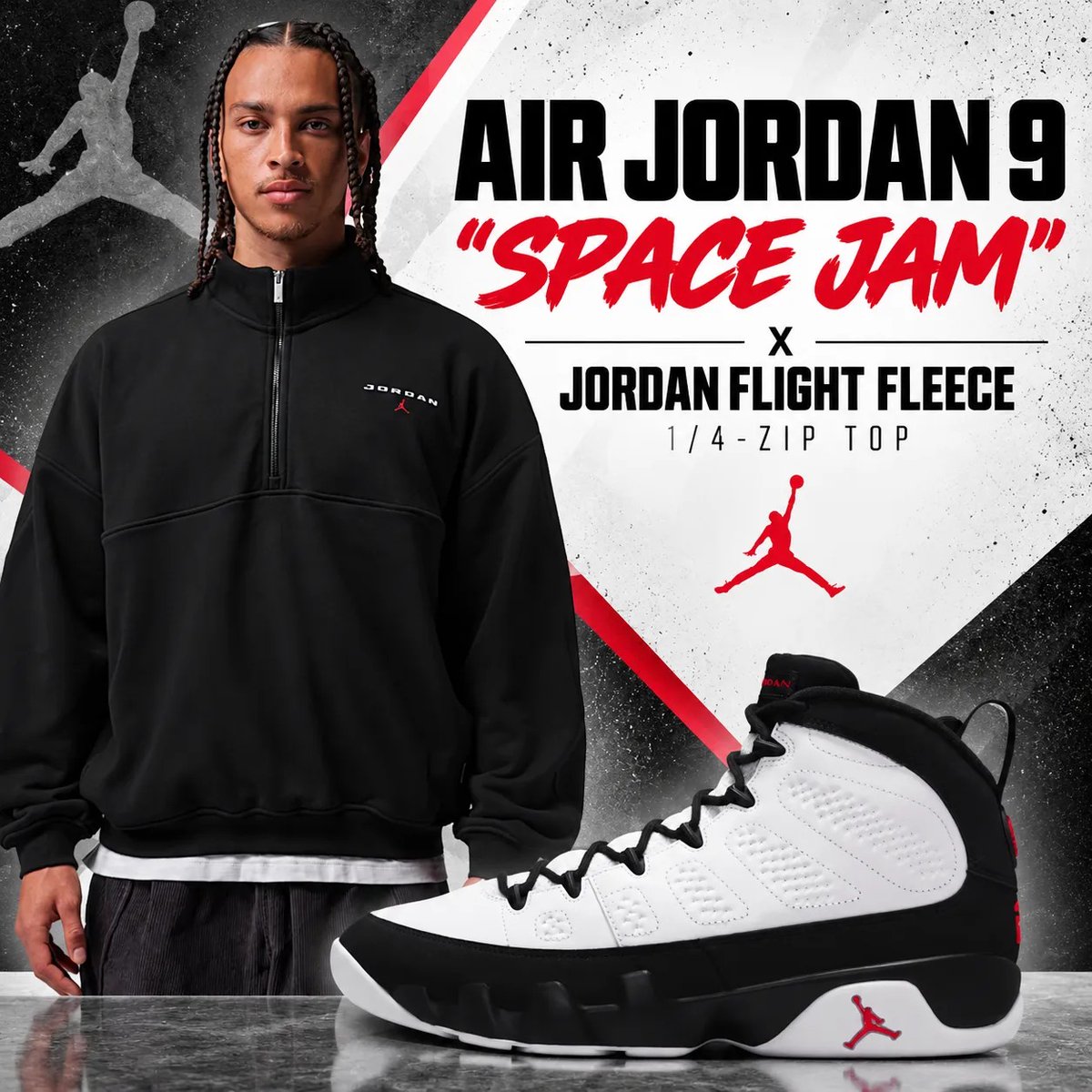 SneakerFitsCom's tweet photo. Sweatshirts & Fleece Tops to Match the Air Jordan 9 “Space Jam” 🔥

Black, White and red Jordan layers make an easy match for the Space Jam 9s. Crew-necks, fleece, a 1/4-zip and cardigan give you a few different ways to style them.

Shop the looks: https://t.co/Es9fDFyJCM

#AirJordan9 #SpaceJam #JordanBrand #SneakerFits