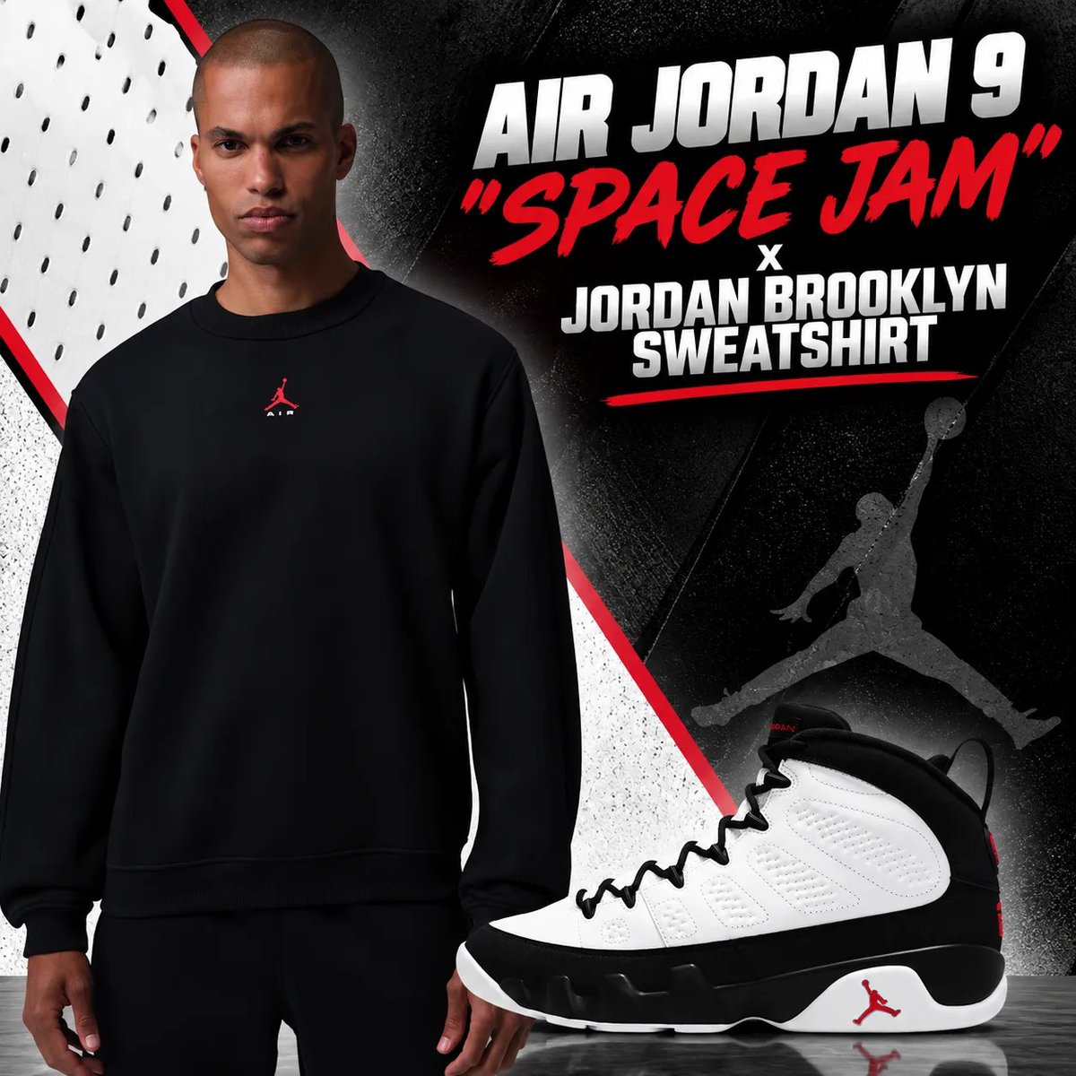 SneakerFitsCom's tweet photo. Sweatshirts & Fleece Tops to Match the Air Jordan 9 “Space Jam” 🔥

Black, White and red Jordan layers make an easy match for the Space Jam 9s. Crew-necks, fleece, a 1/4-zip and cardigan give you a few different ways to style them.

Shop the looks: https://t.co/Es9fDFyJCM

#AirJordan9 #SpaceJam #JordanBrand #SneakerFits