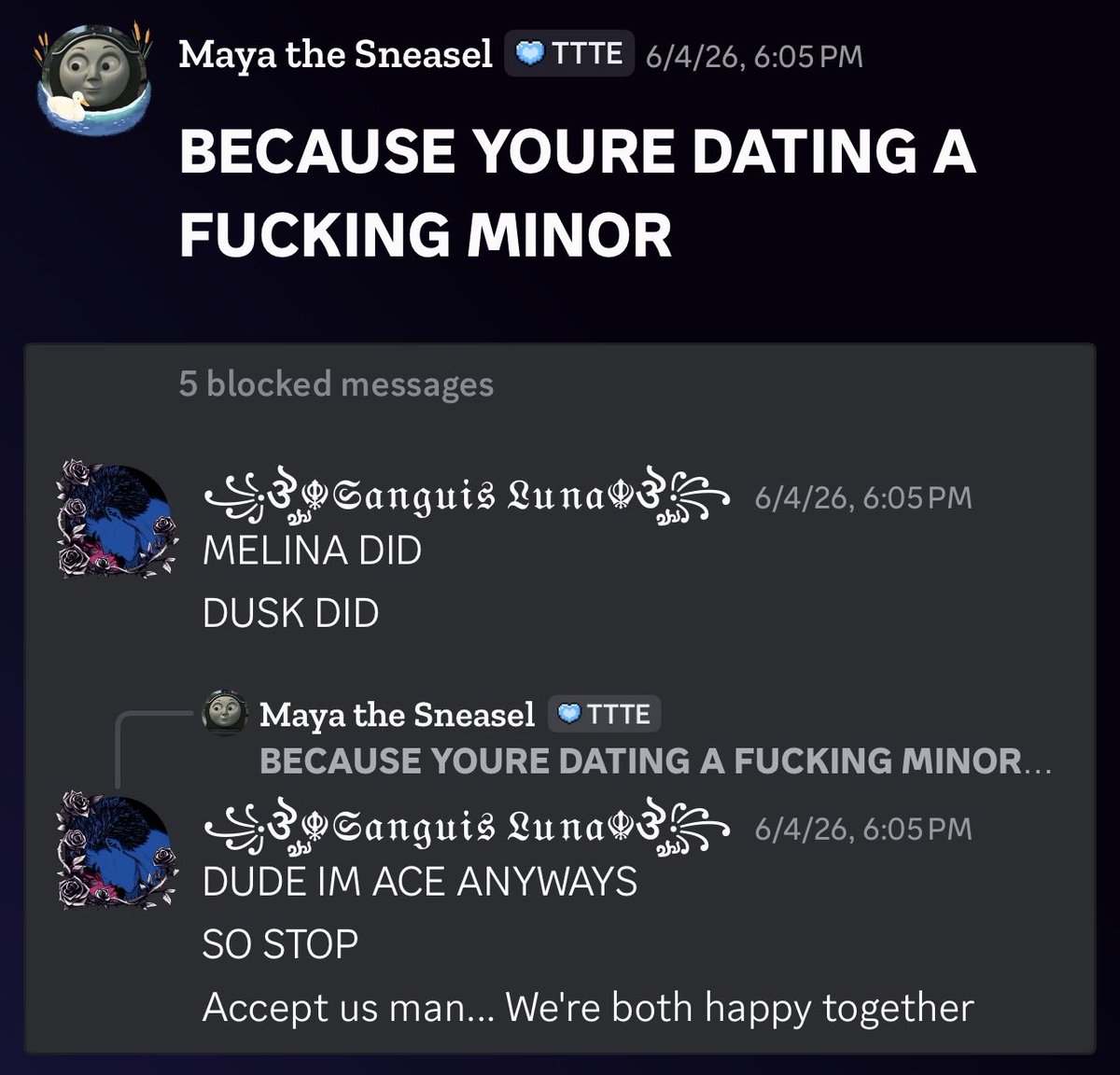 NaineNay's tweet photo. Since I’ll give this a closure until something comes up, do not go to House of Belmonts discord server

These people will sweep things under the rug

If you ever see this person in other servers, warn the staff. He’s does not feel guilt of his actions, only because he got caught https://t.co/lIgHDgFNLk