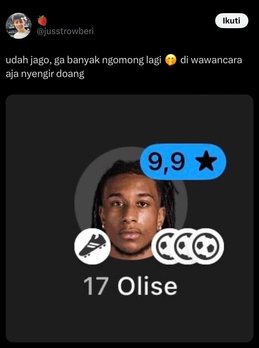 gordonteknik's tweet photo. lagian olise lagi onfire ga dimainin🤭 https://t.co/X9wRn1gmyz