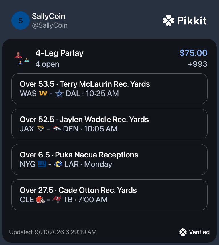 SallyCoinn's tweet photo. NFL Sunday Sept 20th ADDITIONAL PICKS⚡️

I’m NGL I Sprayed the Board so just look through these photos from my Pikkit. LETS HAVE A DAY! https://t.co/1qSdSxkD88