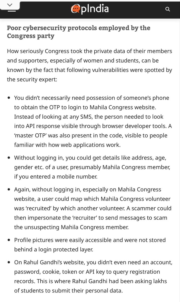UnSubtleDesi's tweet photo. Congress is collecting the data of lakhs of GenZ students through its chatro ki gunj campaign. 

And then, because they’re broadly illiterate and irresponsible, that data is getting leaks. 

@devzoy exposes the apathy and @rahulroushan explains it here https://t.co/M1axMAkqAs https://t.co/pNYkU0vUSP