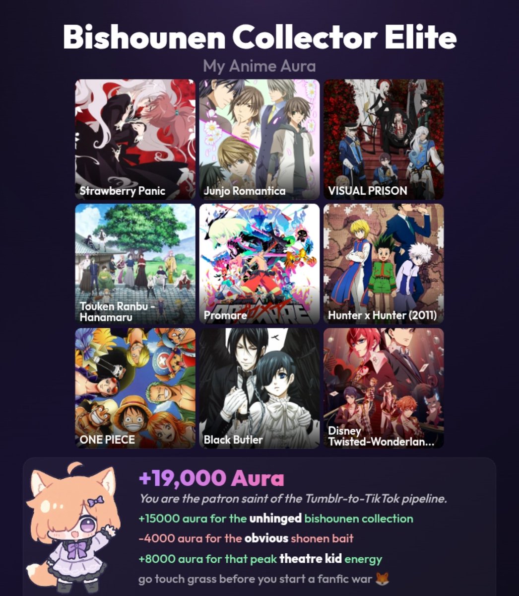 MahRnta's tweet photo. SP, first yuri
JR, first yaoi
Visual Prison is the most glass swallowing fkn yaoi bait I absolutely hate so much. visual+songs bangers tho
Tourabu: Urashima Kotetsu is in there
Promare: fav of all time
Hxh: banger
OP: banger
BB: classic
Twist: need to see sons graduate (good way) https://t.co/B2Sm6mDp6x