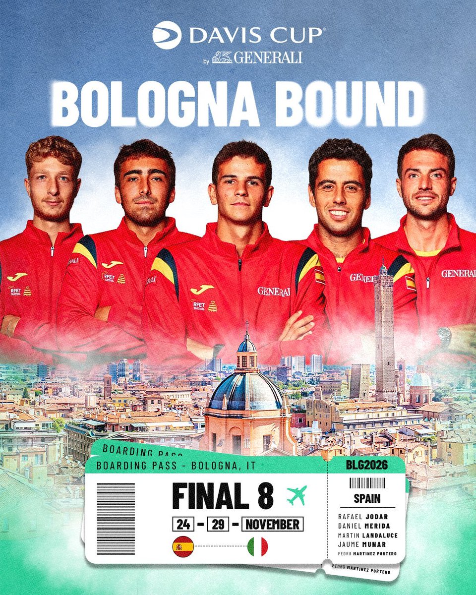 HoqaiPost's tweet photo. ¡ESPAÑA CLASIFICADA A LAS FINALES DE LA DAVIS! 🇪🇸

La Armada⚓️estará un año más en Bolonia tras ARRASAR a Chile 🇨🇱 por 3-0 en la eliminatoria disputada en  Santiago. 

Jaume Munar y Pedro Martínez le han puesto la cereza al pastel ganando por 6-0, 6-3 su partido de dobles ante Barrios Vera y Alejandro Tabilo 

VOLVIÓ LA DAVIS DEL PUEBLO

📸 @DavisCup