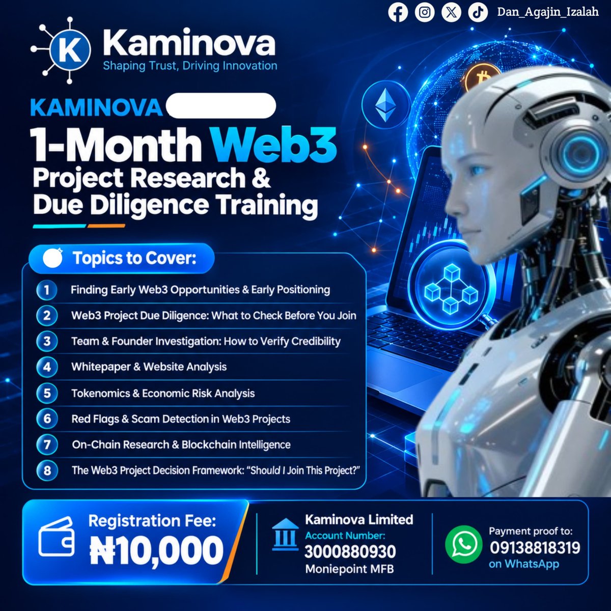 IbrahimSkamina's tweet photo. 🎓 1-MONTH WEB3 PROJECT RESEARCH & DUE DILIGENCE TRAINING

KUNA SHIGA WEB3 PROJECTS BA TARE DA BINCIKE BA?

A Web3, ba duk project ɗin da yake da kyau a website ba ne yake da kyau a zahiri.

Wasu suna da kyakkyawan website, whitepaper, da social media mai kyau  amma idan ka zurfafa bincike, sai ka gano red flags, weak tokenomics, fake team, ko wasu haɗarurruka  tare dasu dakuma batawa mutum lokaci da Effort ya tafi a banza. 

Yanzu idan muka duba zamuga dayawan projects suna Launching ne already da Contributors/Builders nasu, kama daga Community, Builders, Ambassadors da sauransu. 

Arch Blockchain da sukayi Launching this month sun isa Misali. 

Ga irin su GenLayer protocol da suke Testnet wanda suna da tsarin Builder, Validator dakuma Community kuma kowanne akwai yadda mutum zai joining yazama part of the protocol har ayi launching dashi. 

Akwai sabbin Projects masu kyau da suke matakin Testnet da mutum zai samawa kansa gurin Zama a tafi dashi misali Irisu

Logos
Monolythium
VORIQ Chain
Hashi
Rand Protocol, da sauransu.

Kenan yanzu ba a jiran Project sai sun zama Live kafin ayi kokarin Joining saboda a wannan matakin possibility na samun shiga dan kadanne idan aka danganta da cewa mutum yashiga ne tun kafin nan. 

A wannan training ɗin zaku  koya yadda zaku:

• Gano early Web3 opportunities kafin su cika da mutane.
• Yin project research & due diligence kafin ka saka lokacinka ko kuɗinka.
• Binciki team & founders ka tabbatar da credibility ɗinsu.
• Nazarin whitepaper da website na project.
• Fahimtar tokenomics & economic risks.
• Gano red flags da scam indicators.
• Yi on-chain research & blockchain intelligence.
• Gina tsarin da zai taimaka maka wajen tantance ko project ya dace da kai kafin ka shiga.

Wannan Training din ya dace da:

• Web3 beginners
• Researchers
• Community Managers
• Ambassadors
• Content Creators
• Web3 Job Seekers
• Opportunity hunters
• Masu son shiga Web3 cikin tsari da bincike

💡 Ba wai kawai za ku koyi yadda ake neman projects ba ne, za ku koyi yadda ake BINCIKEN su.

 Registration Fee: ₦10,000

 Account Details:

Kaminova Limited
3000880930
Moniepoint MFB

 Bayan mutum ya biya, a tura  payment proof ta WhatsApp:
09138818319

Idan kana son ka daina shiga Web3 da guesswork kuma ka fara amfani da research, evidence & due diligence, wannan training ɗin naka ne.