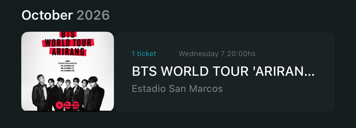 kjcs041102's tweet photo. Selling a ticket for the BTS concert in Peru 🇵🇪

📅 Date: 07/10
📍 Zone: Norte

If you're interested, DM me. And if you are in Lima we can make the ticket transfer in person.

#BTS #BTSTickets 
#BTS_WORLDTOUR_ARİRANG 
#BTS_TOUR_PERU #BTS_LIMA 
#BTS_ARIRANG https://t.co/Ki9ao2ELJV