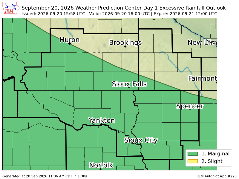 iembot_fsd's tweet photo. WPC issues Day 1 Marginal Risk Excessive Rainfall Outlook at Sep 20, 15:58z for FSD https://t.co/u9y0OxrJOp https://t.co/5VlP4CJ1ml