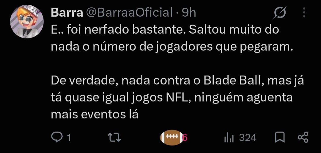 JpNoControlekk's tweet photo. @BarraaOficial Isso é um sinal q o NFL vai voltar, melhor nem falar muito https://t.co/DikQhbuFmn