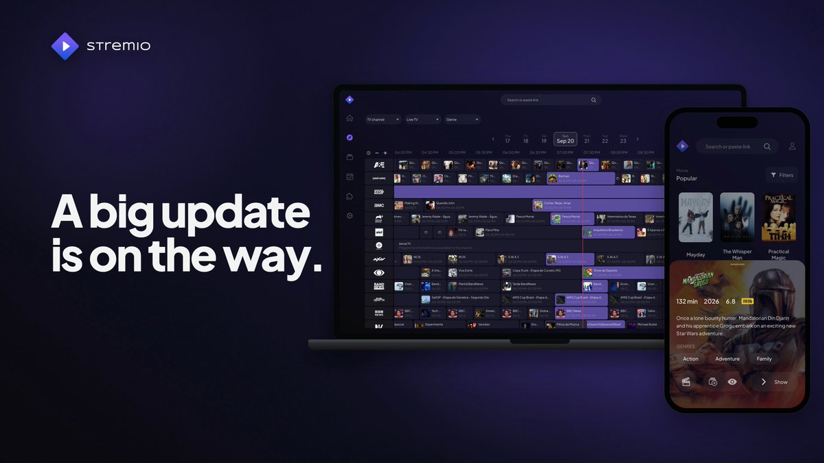 stremio's tweet photo. A big update is on the way.
Desktop and web. Soon. 👀 https://t.co/solrzM3vrq