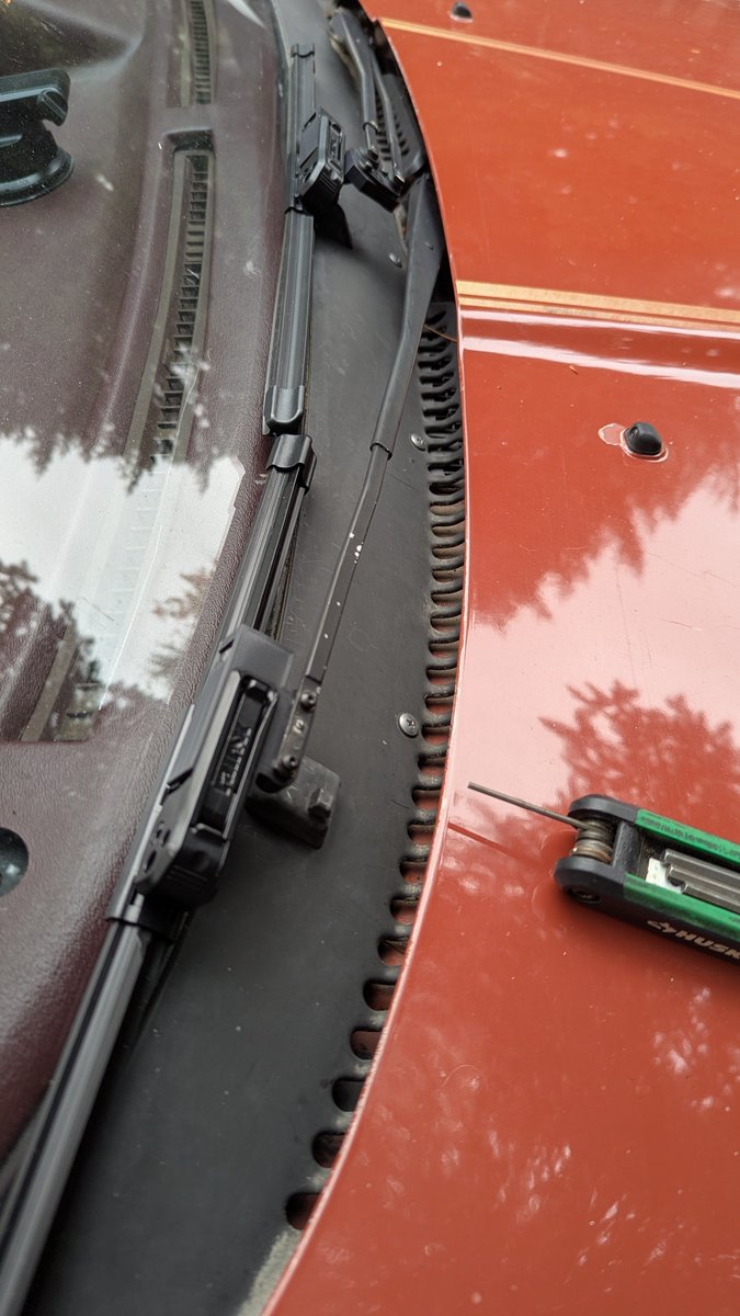 justinszilard's tweet photo. The aftermarket wiper blade adapters are looking good so far! Will test in the rain and road for confirmation. Printed in ASA will brass inserts for the screws. https://t.co/KRLGnc4Ffs