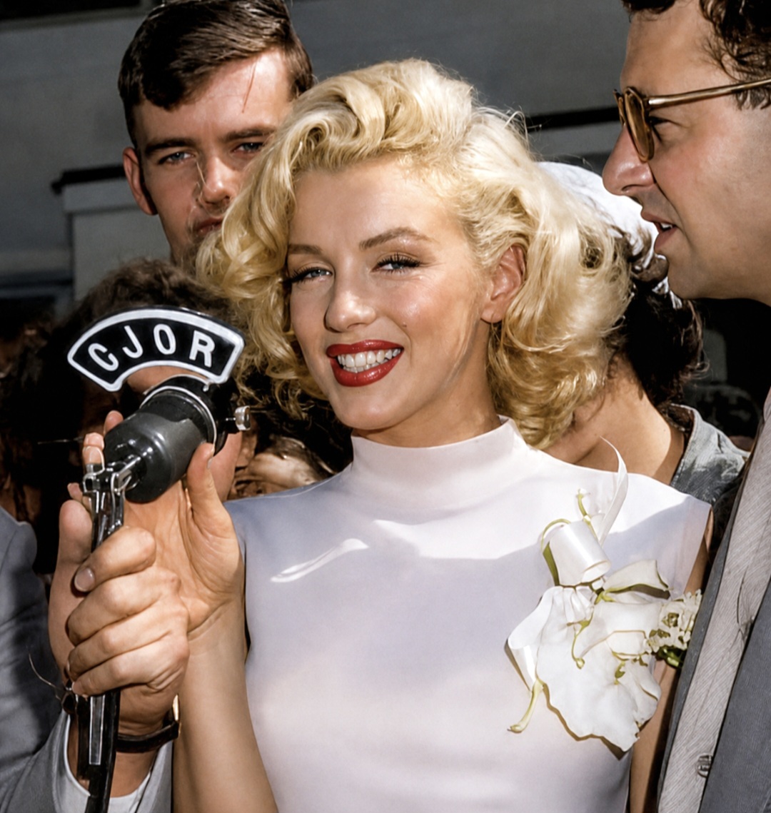 MarilynDiary's tweet photo. Marilyn Monroe surrounded by reporters and fans in Vancouver, 1953. https://t.co/GmQmXH38Cv