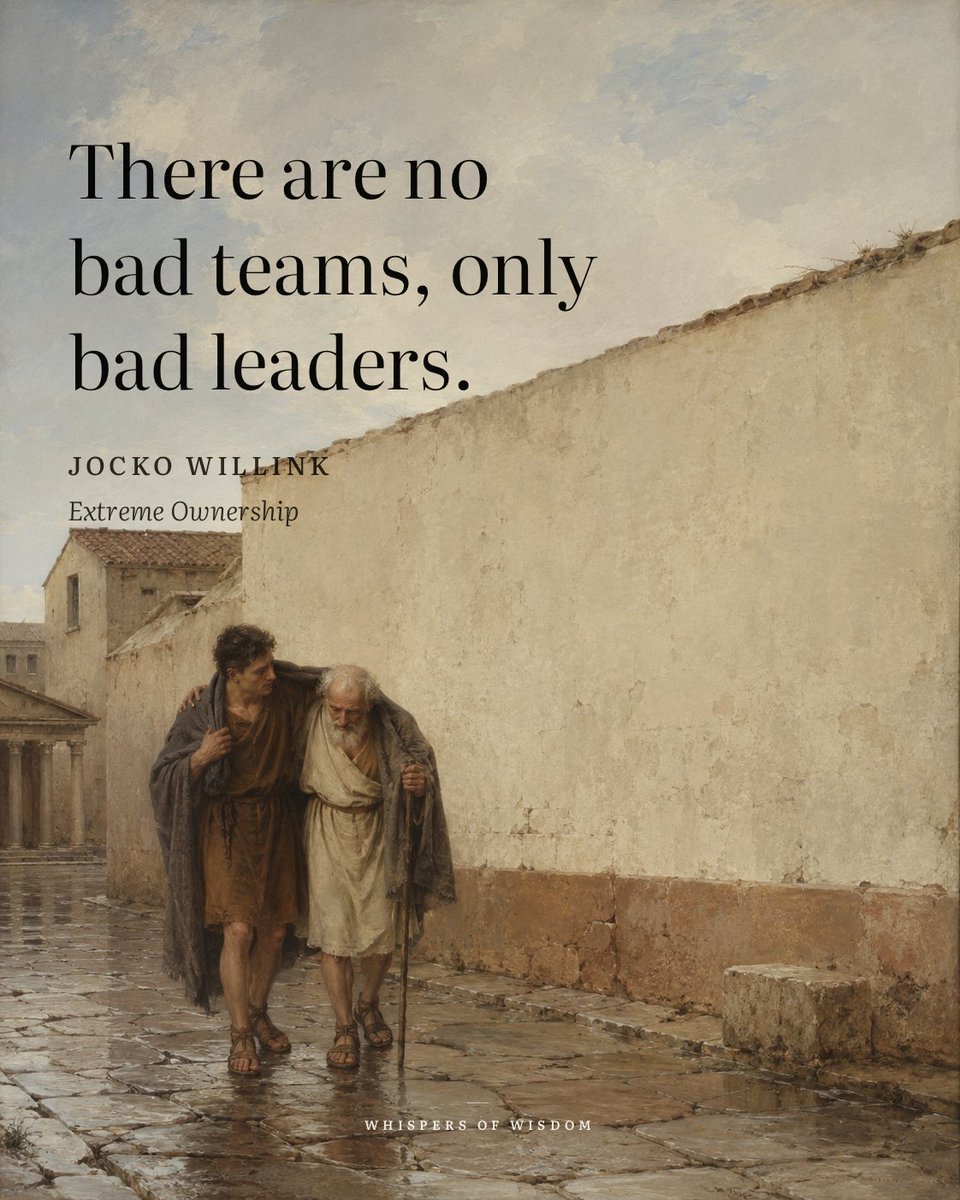 WisdomOfWhisprs's tweet photo. A team that fails is rarely full of bad people. More often, it is a group of capable individuals pulling in different directions. That incoherence is a leadership problem, not a people problem. When the energy is chaotic or the morale is flat, the fault usually sits at the top. It is a hard truth to accept, especially if you are the one in charge. Blaming the group is easy, but it solves nothing. Taking ownership of the direction, the communication, and the standards is the only way to change the outcome. The unit reflects the standard set for it.

“There are no bad teams, only bad leaders.”
— Jocko Willink