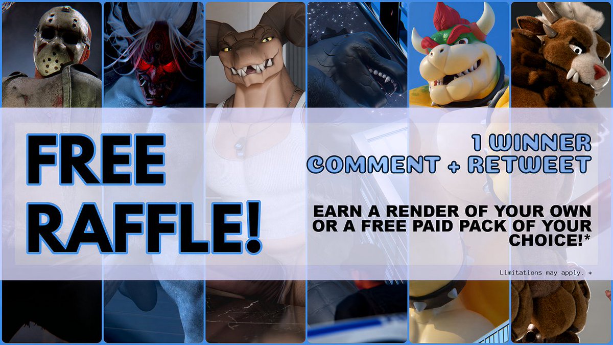 Maulclaw's tweet photo. To celebrate reaching a 2,8k follower milestone, I decided to host a simple raffle! 

Enter to win a render of your choice (whatever character you want, etc) or one of my image packs for free!

Hopefully this time people will be interested in joining. https://t.co/gw8m3ueFok