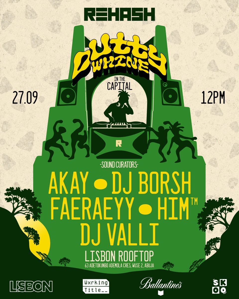 REHASHDayParty's tweet photo. A week away from putting your waist to work. 🔥
Are you ready tho?
📍Lisbon Rooftop
📅 September 27th
⏰ 12:00 pm
🎟️Ticket link in our bio
#REHASHdayparty #AbujaDayparty #BallantinesNG #StayTrue #REHASH https://t.co/QwBJTXlGzm