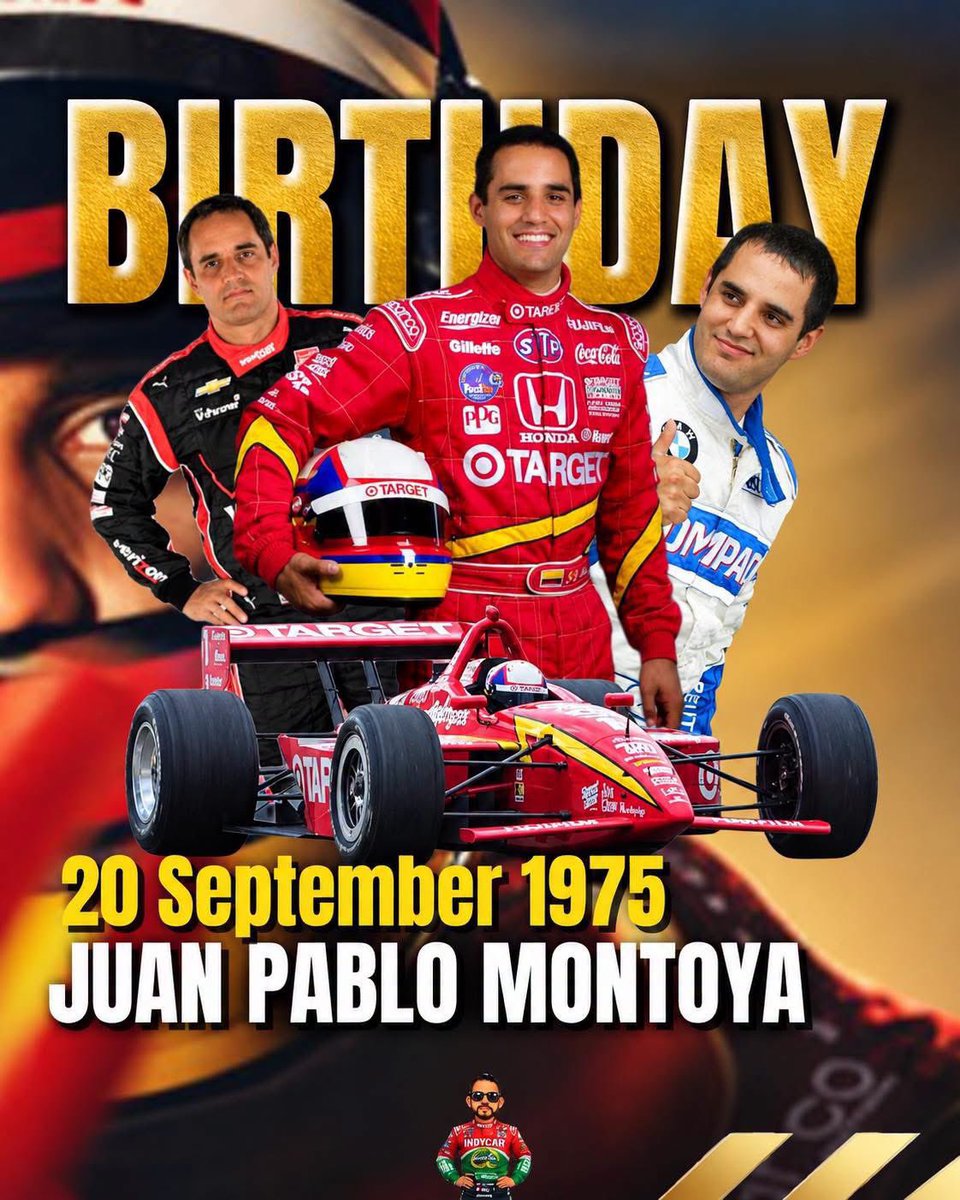 TvSportMX1's tweet photo. Juan Pablo Montoya: 51 años 🥳🎉🙌

El 20 de septiembre de 1975 nació Juan Pablo Montoya en Bogotá, Colombia. 

El colombiano construyó una carrera extraordinaria, conquistando el campeonato CART en 1999 y las 500 Millas de Indianápolis en 2000 y 2015. 

#IndyCar #CART #Colombia https://t.co/4MMzs9pr03