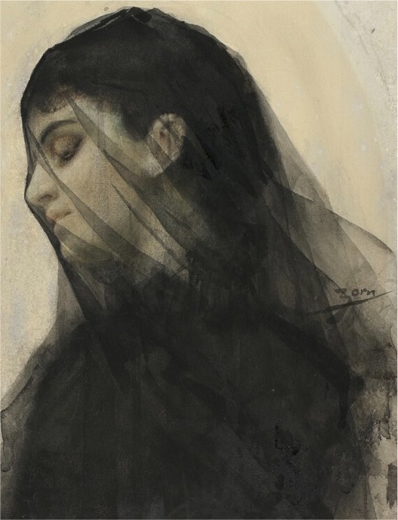 storriemuse's tweet photo. Left: Connor Storrie photographed by Christina Adriana, 2024. Right: Head of a Veiled Woman by Anders Leonard Zorn, c. 1880-1920. https://t.co/MsBRezaOg8