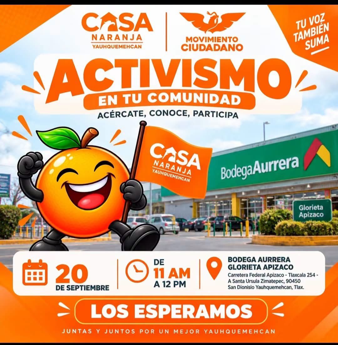 CuidadoEl47046's tweet photo. 🟠 ACTIVISMO

EN TU COMUNIDAD

ACÉRCATE • CONOCE • PARTICIPA

🏠 CASA NARANJA
📍 YAUHQUEMEHCAN

Un espacio para acercarte, conocer las actividades y participar activamente en tu comunidad.

📌 Punto de referencia:
Bodega Aurrera – Glorieta Apizaco
Carretera Federal Apizaco https://t.co/cr50nEKRPQ