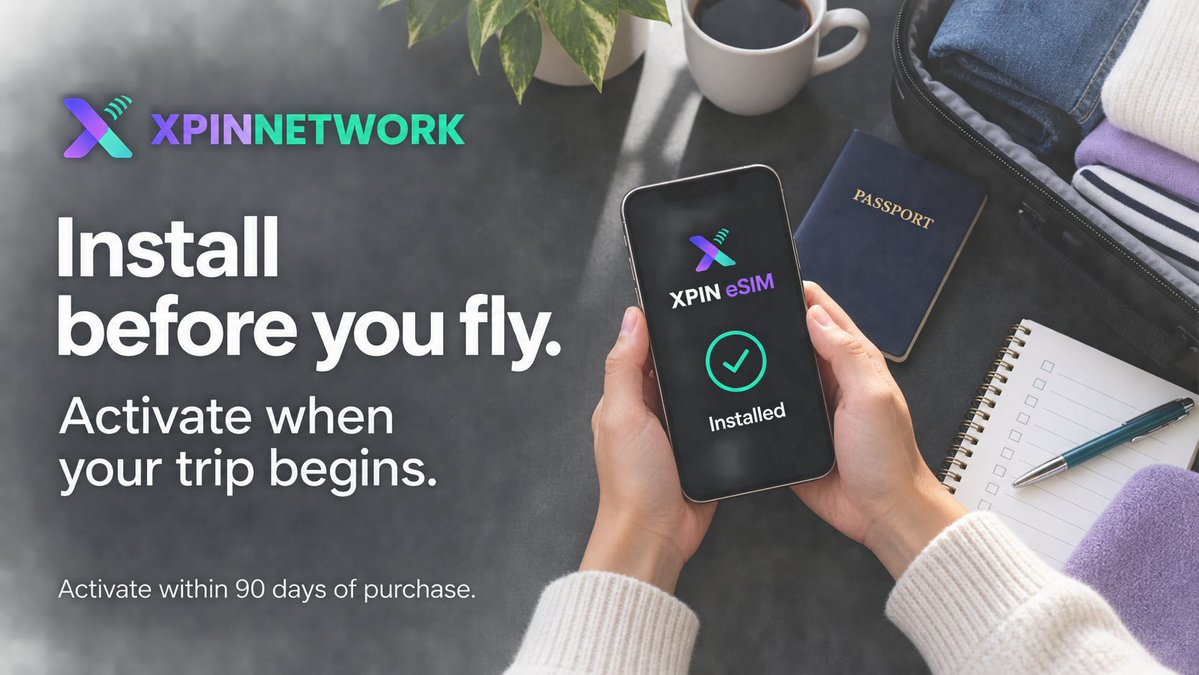 XPINNetwork's tweet photo. When should you install your travel eSIM? 🤔
Before departure. ✈️
Purchase and install your XPIN eSIM while you still have a stable connection.
Activate it when your trip begins.

📅 Your plan can be activated within 90 days of purchase.

Prepare now. Connect when you arrive. https://t.co/9ALcMhj4S3
