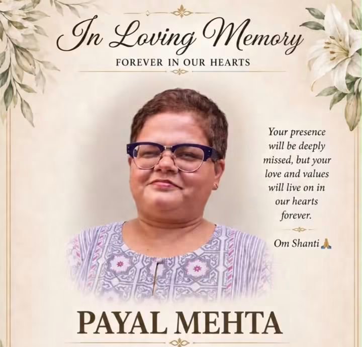 Realankitdave's tweet photo. Deeply saddened by the passing of @payalmehta100 ji. A hardworking journalist who covered Parliament with rare diligence and understanding of public affairs. Heartfelt condolences to her family, friends and colleagues. Om Shanti Shanti 🙏
#PayalMehta #RIP #JournalistPayalMehta https://t.co/QgRoIQrWxJ