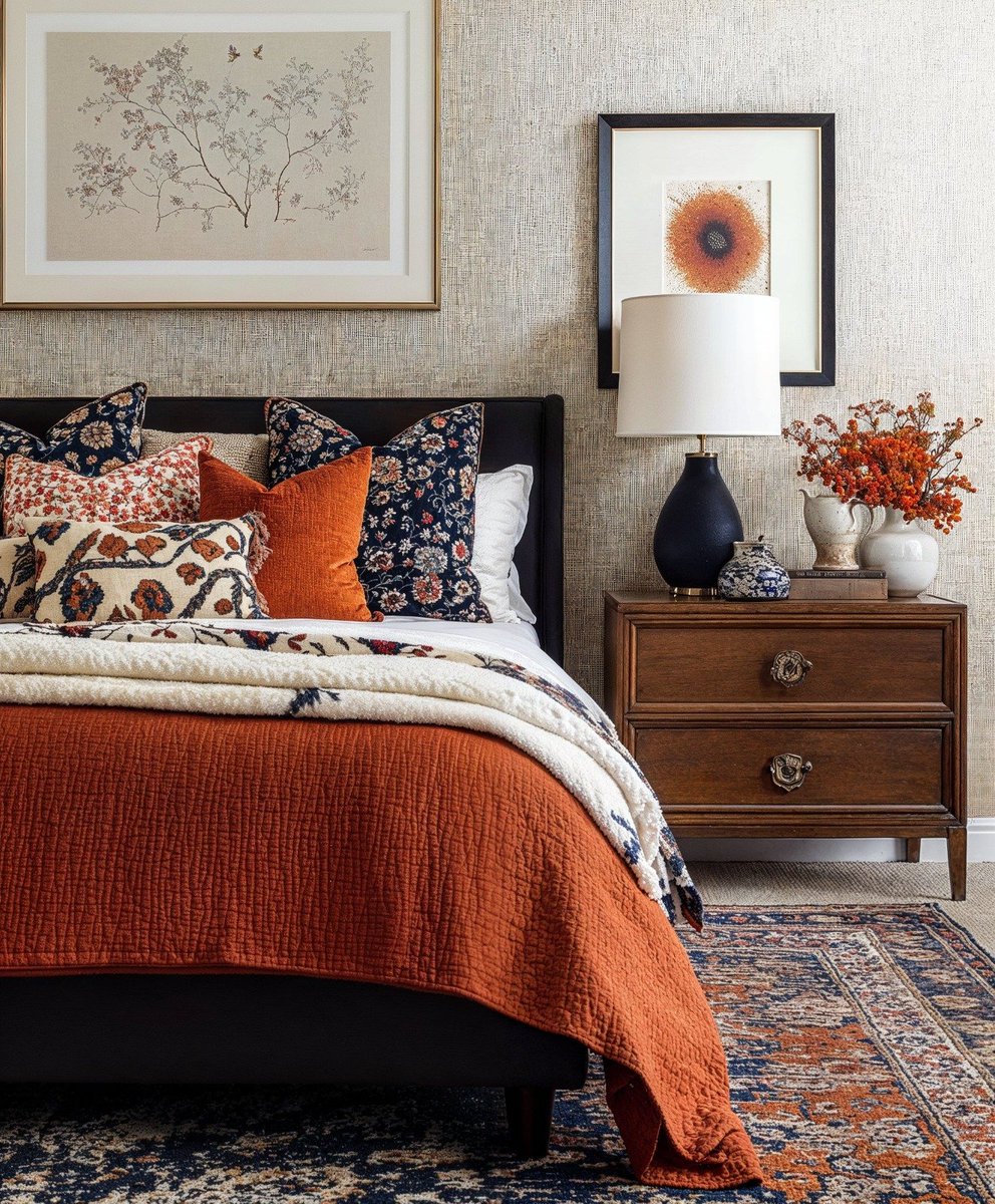 Decorilla's tweet photo. Pumpkin spice season called, and this bedroom answered ๐งก๐ Warm terracotta bedding, patterned pillows, and timeless pieces create the perfect autumn mood.
#FallDecorIdeas #BedroomStyle #HomeInspiration #DesignLovers #CozySpaces https://t.co/QMaSc64N69