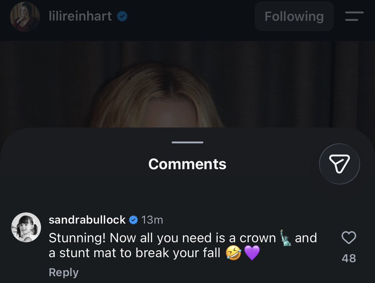 marissqs's tweet photo. SANDRA BULLOCK COMMENTING AND LIKING LILIS IG POST OMFG https://t.co/PRf8Biu96i