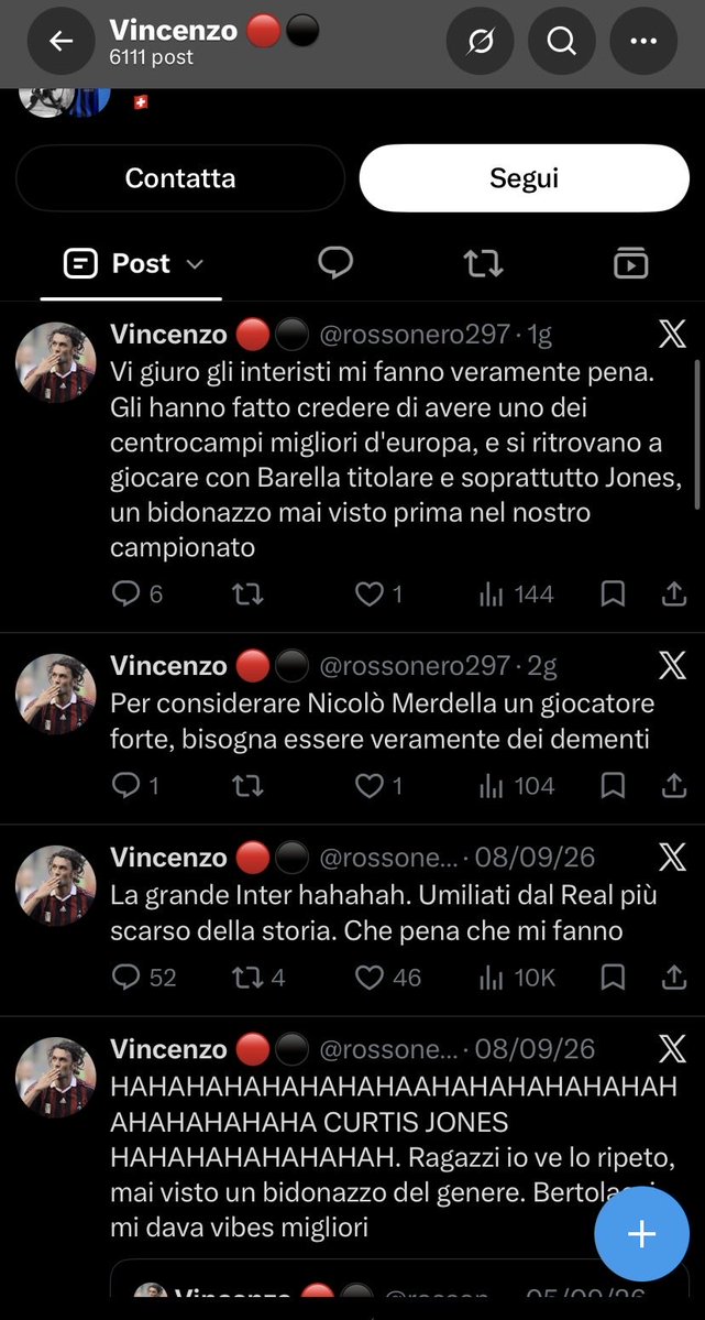 19LukE74's tweet photo. @rossonero297 Siamo noi a fare pena a lui… non lui che è  ossessionato da noi🤣🤣🤣 #BBilanelli #macachi #maistatiinC https://t.co/YFYNyu1ENt