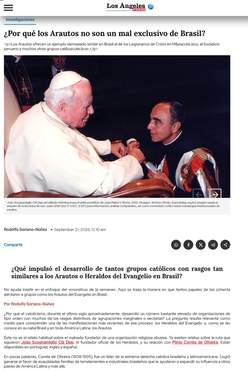 rsnunez's tweet photo. ¿Grupos católicos depredadores como los Arautos, la Legión y el Sodalicio son obras de un «fundador perverso» o fruto de decisiones que Roma tomó en los 1980? Mañana en @losangelespress: un análisis de la teología detrás del abuso y la impunidad sistémicos en la Iglesia Católica. https://t.co/6S7p4uF3GR