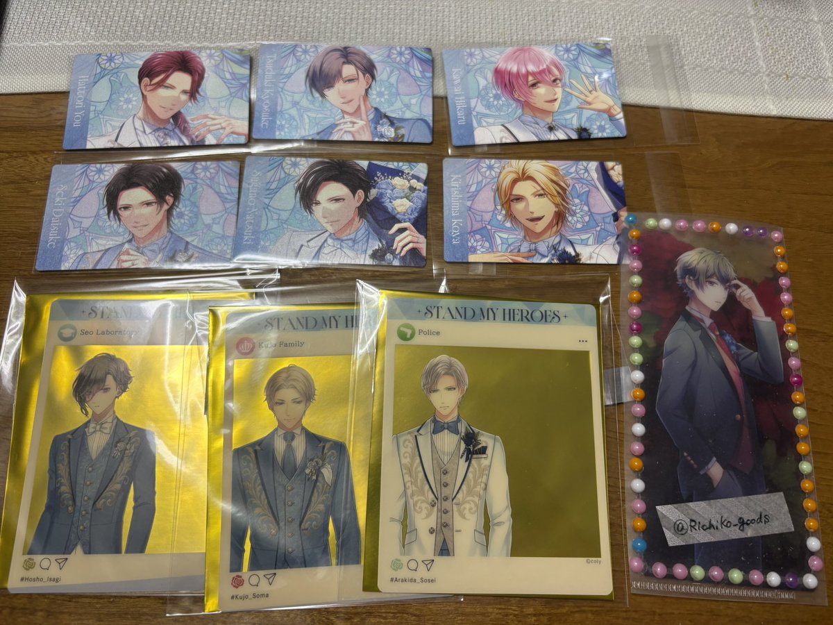 Richiko_goods's tweet photo. 【交換】スタマイ 10th Anniversary

譲）
SNS風カード 潔、九条、荒木田
後半特典カード 服部、京介、可愛、関、菅野、桐嶋

求）
SNS風カード 槙
後半カード 槙、神楽（友人分）

平日夜池袋手渡し、郵送交換可能。検索からもお気軽にお声掛けください。よろしくお願い致します。 https://t.co/sN5KuzGJ2l