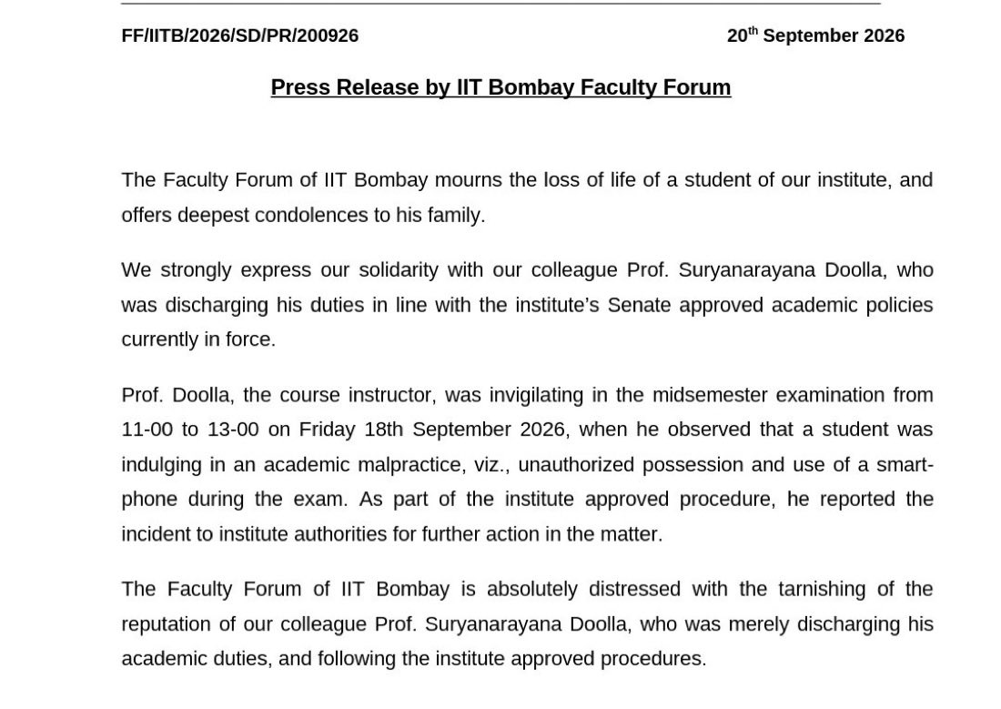 JaipurDialogues's tweet photo. IIT Bombay Faculty stands in Slolaridy with Prof Doolla 

Thank you IIT-B Faculty🔥 https://t.co/Ur8oOr20bk