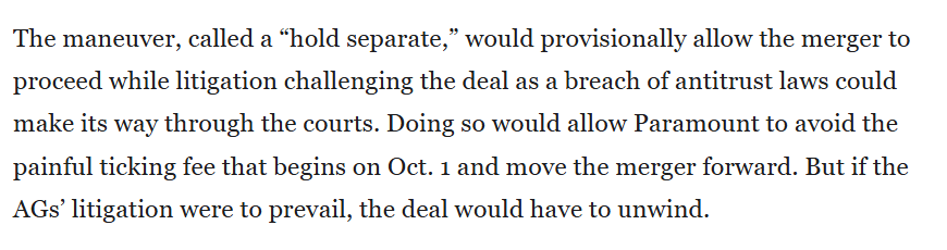 KaiMvla's tweet photo. #SaveWarnerBros #SaveWB #BlocktheMerger #StoptheMerger #NoConcessions #NoMoreMonopolies
Excerpt from the article about hold separate: https://t.co/ww1BcR31kZ