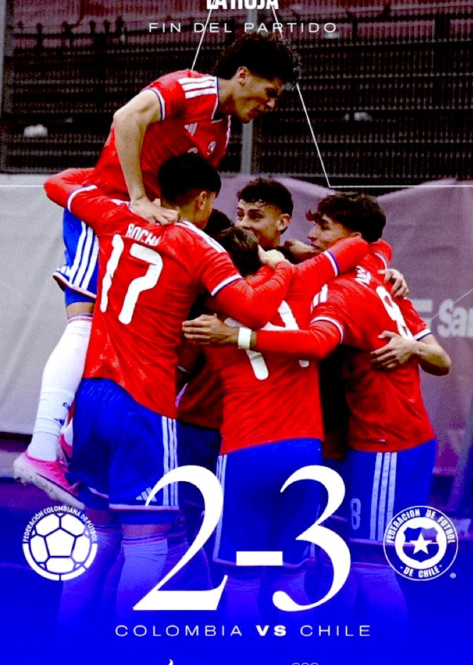 S_Schwartzmann's tweet photo. ¡Triunfazo de Chile Sub-20 que derrotó 3-2 a Colombia! 

Con el DT, Sebastián Miranda los jóvenes ganan a Colombia y están en las semifinales de los Juegos Suramericanos 2026, con
dos goles de Joaquín Muñoz. 
y uno de Cristian Rocha https://t.co/QNeaXVyqkJ