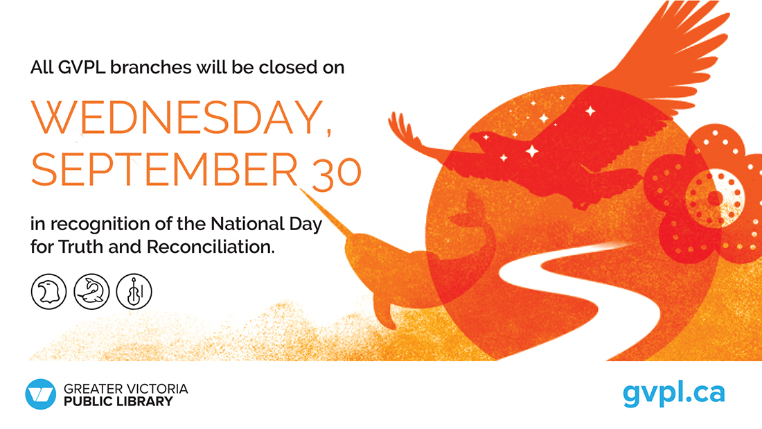 gvpl's tweet photo. A friendly reminder that all GVPL branches will be closed on Wednesday, September 30, in recognition of the National Day for Truth and Reconciliation. https://t.co/TyYkdJPh1G