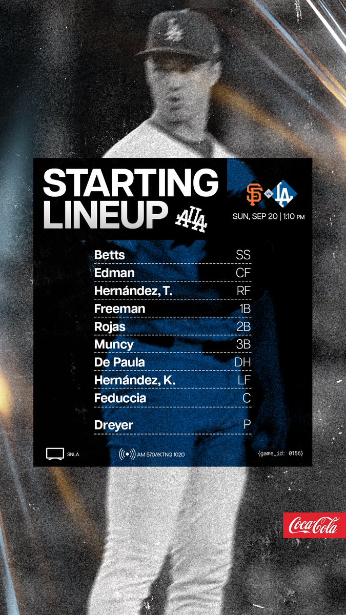 Dodgers's tweet photo. Today’s #Dodgers lineup vs. Giants: https://t.co/NrohrmUwZb