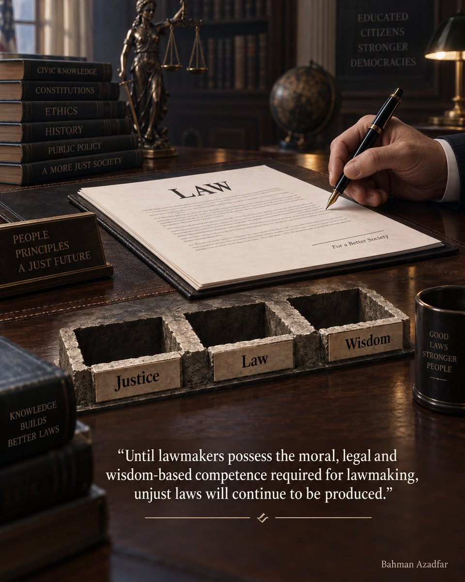 AzadfarBah92878's tweet photo. Changing the law may save billions of pounds, but the more fundamental question is: why are unjust laws enacted in the first place?

If legislators do not know what justice is and do not understand the relationship between law and justice, we cannot expect the problem to be solved at its roots merely by amending a few legal provisions.

In my view, society’s fundamental task is to educate people who, before exercising power, understand rights, justice, law and responsibility. That is why Wise Education — the kind of education called for in Article 26(2) of the Universal Declaration of Human Rights — should form the foundation of political and legal reform.

Until lawmakers possess the moral, legal and wisdom-based competence required for lawmaking, unjust laws will continue to be produced, and piecemeal reforms will treat only the consequences, not the cause.