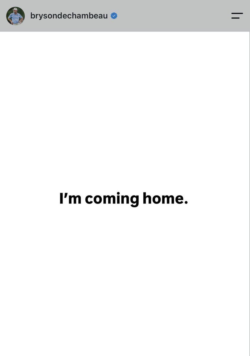 NUCLRGOLF's tweet photo. 🚨🏌️🗣️ JUST IN: LIV Golf star Bryson DeChambeau takes to IG to say he has an announcement coming tomorrow and that he’s “coming home” 👀 @BrysonLegion 

What do you think this means? https://t.co/suecqwKvgS