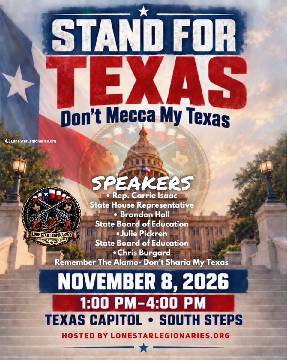 TexanLoyal's tweet photo. It’s obvious where we stand, but if Texans don’t start joining  orgs that are fighting this, and the orgs don’t start working together, we will lose. 

We will lay out our strategy how Texans can engage (off social media) in this fight at the November 8th Event at the Texas Capitol. 

This is not a rally or protest, this is telling Texans exactly how they can help to stop this. We only got 1 true shot! If Texas fails, God help us. But if we are successful, we can stop this.

We invite you to join us.