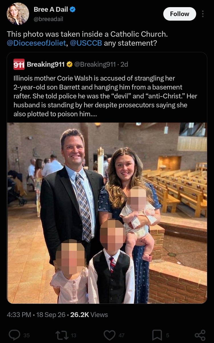 MomKrill's tweet photo. Blocked because I won't affirm the anti-Catholic schizoposting from @breeadail.

Not a single parish, let alone archdiocese, in the world is pro-murder. Not one. And they certainly don't have to make public statements every time any Catholic commits a crime ever... that's crazy. https://t.co/zlNNB8qvoU