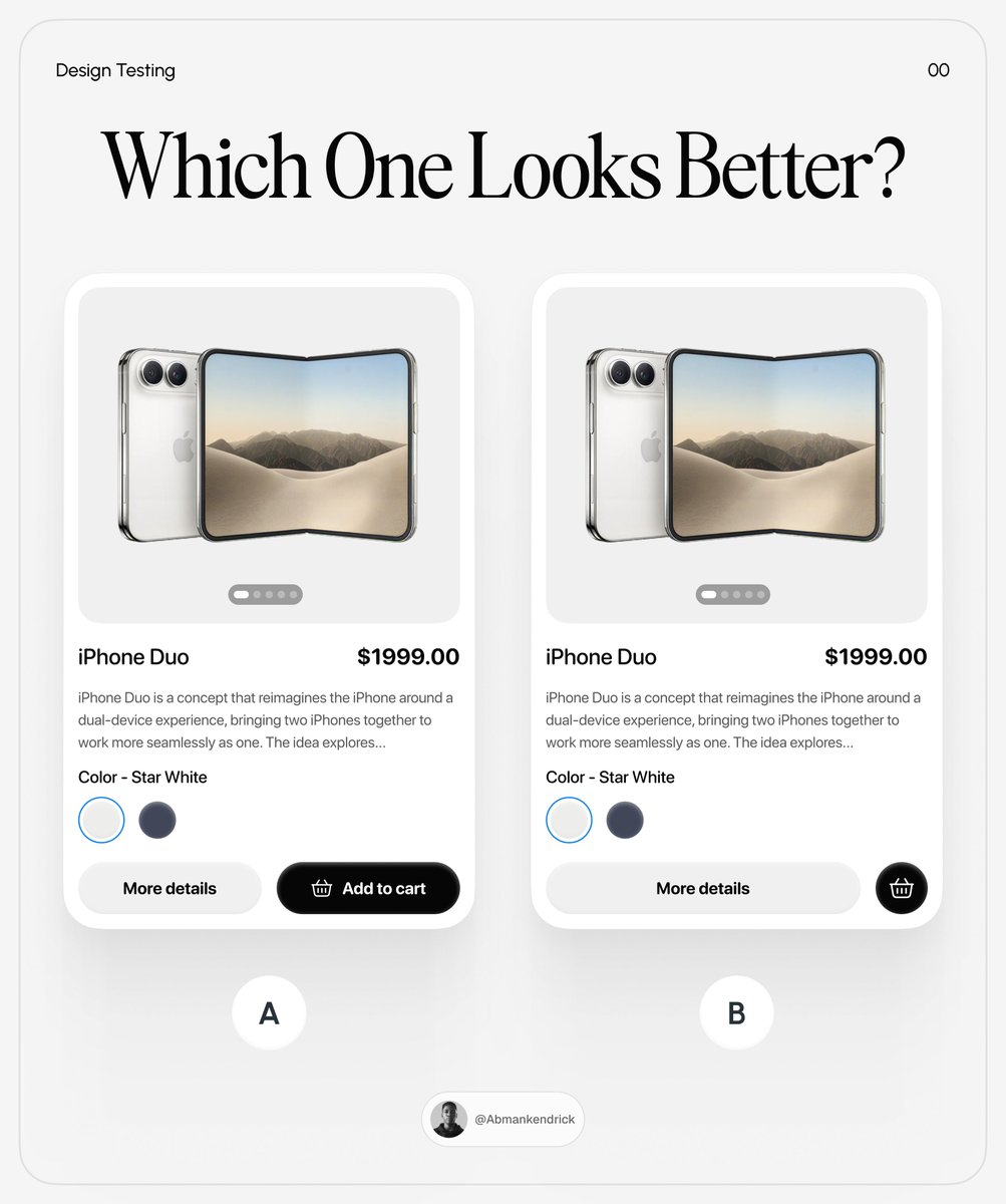 Abmankendrick's tweet photo. UI/UX Designers, A or B 🤔 https://t.co/pxkuwEEqq3