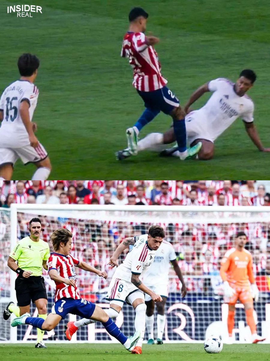 RMCFarab's tweet photo. 🚨 بيان رسمي من النادي بعد الديربي 🚨 

تحكيم كارثي يحسم الديربي.

خسر ريال مدريد الديربي في الميتروبوليتانو في مباراة طغت عليها القرارات التحكيمية الكارثية لأورتيز أرياس، الذي لم يطرد روميرو في الشوط الأول لدهسه ركبة بيلينغهام (رغم ذهابه لمشاهدة اللقطة على الشاشة) وكانغ إن لي لدهسه الكاحل الأيسر لفالفيردي. 

أثر هذان القراران على مجريات اللقاء الذي حُسم في الشوط الثاني لصالح أتلتيكو.

حتى بلوغ نصف الساعة الأول، بالكاد شهدت المباراة أي هجمات خطيرة ولكن من تلك اللحظة فصاعداً سيطر الجدل على الديربي. 

في الدقيقة 35 وفي كرة مشتركة، وصل بيلينغهام قبل روميرو، ليقوم مدافع الأتليتي بغرس مسامير حذائه في ركبته اليسرى. 

أشهر أورتيز أرياس البطاقة الصفراء للاعبنا، لكن تروخيو سواريز (حكم الفيديو) استدعاه لمشاهدة اللقطة عبر الشاشة. 

بعد رؤيتها، سحب البطاقة من بيلينغهام وأشهر الصفراء لمدافع أتليتكو مدريد بدلاً من طرده.

بعد تسع دقائق وقع الخطأ الحاسم الثاني للحكم، حيث لم يعاقب تدخل كانغ إن لي على فالفيردي، بعدما ضربه بمسامير حذائه في كاحله الأيسر. 

كان أورتيز أرياس يتابع اللقطة عن قرب، لكنه لم يُشهر البطاقة الحمراء (ولا حتى الصفراء) للاعب أتلتيكو، ولم يتم تنبيهه هذه المرة من قبل تروخيو سواريز.