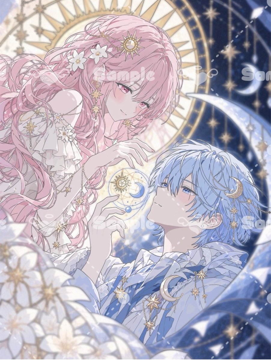 nekomalokun88's tweet photo. まゆちゃんとるくん。
太陽と月みたいな2人。

どちらか欠けてはいけない存在だと勝手に思ってます
まゆちゃんが明るく照らして続けてるからるくんが伸び伸びとやれているのかな？

ほんとに2人とも大好きです🫶🏻
死ぬ気でイラスト描きあげました。
裏では相当焦ってましたww

枠始まる数分前に描きあがったので間に合わんかと思った:(´◦ω◦｀):

10日間しか期限ないのに線画に拘りすぎましたね、反省

網かけしてもらった〜♡♡
まちこさんありがとうございます🙇‍♂️🙇‍♂️
自分でも早く覚えます😭

 #蜜さんのおえかき