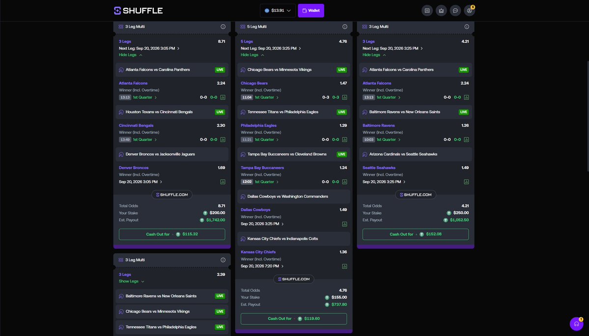 Smackdowness's tweet photo. Some week 2 NFL parlays on @shufflecom 

✅$50 retweet if we smack 1
✅$100 retweet if we smack 2

https://t.co/W4fBu6fHVZ $10,500 leaderboards
https://t.co/HSKLK1JOfe 👈 https://t.co/JeBfSL63nx
