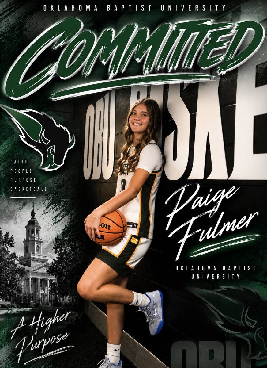 Paige_Fulmer10's tweet photo. I’m excited to announce my commitment to continue my academic and athletic career at Oklahoma Baptist University!💚🦬
I want to thank everyone that helped me become the player I am today! 
@OBU_WBBall @Showtime_2027 https://t.co/QvRWcUB8Pz